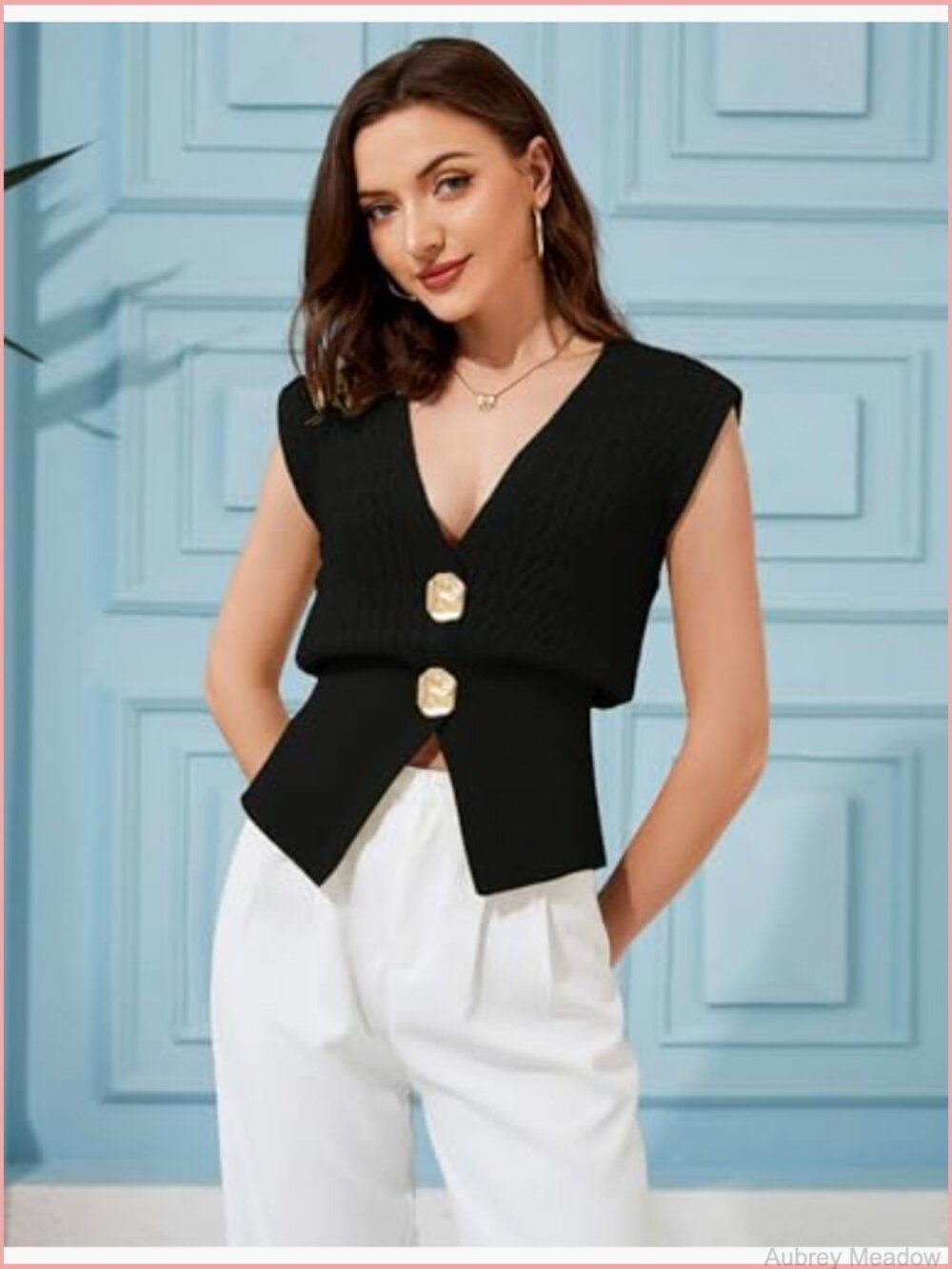 Women's Cable Knit Sleeveless V-Neck Sweater Vest - Picture 2 of 7